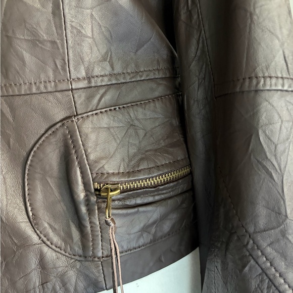 Saguaro Chocolate Brown Soft Leather Zip Front Moto Jacket - Picture 8 of 11